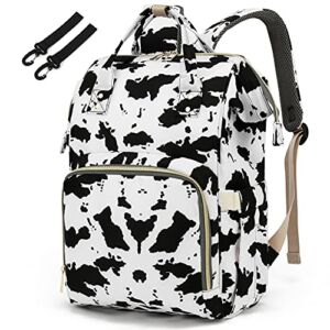 Cow Print Diaper Bag Backpack for Baby Girls, Yusudan Mom Waterproof Large Nappy Bags for Women