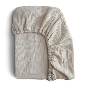 mushie Extra Soft Muslin Fitted Crib Sheet | 28″x 52″ (Fog)