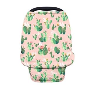 AFPANQZ Trendy Cactus Nursing Cover Breastfeeding Scarf Baby Car Seat Covers Infant Stroller Cover Carseat Canopy for Girls and Boys Lightweight Breathable for Outdoor Walking Traveling Pink Green