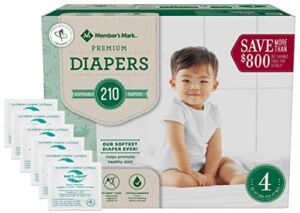 HAO M Mark Premium Baby Diapers – Size 4 (22-37 lbs) 210 Count W/Moist Towelettes