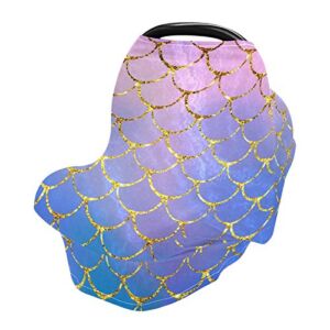 Stretchy Baby Car Seat Covers for Boys Girls Mermaid Fish Scales Infant Car Canopy Nursing Cover Breastfeeding Scarf
