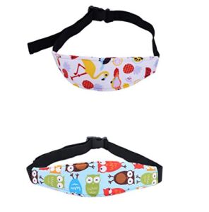 Ewanda store 2 Pack Baby Carseat Head Support for Safety Car Seat Stroller Car Pillow Neck Relief Head Strap for Toddler Child Kids Infant Boys Girls(Flamingo,Owl)
