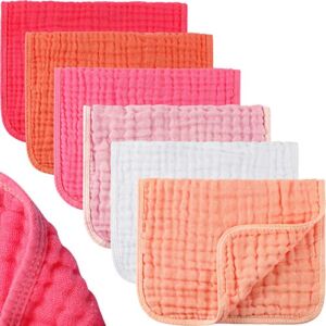 6 Pieces Large 20 x 10 Inch Muslin Burp Cloths Multi-Colors Muslin Washcloths Baby Burping Cloth Diapers 6 Absorbent Layers Muslin Face Towels for Baby (Pink Series)