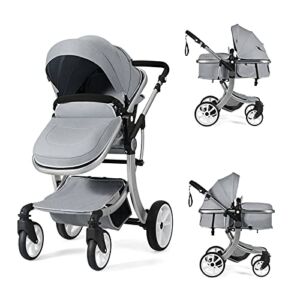 HONEY JOY Baby Stroller, High Landscape Convertible Infant Bassinet Stroller, Adjustable Canopy & Backrest, Storage Basket, Foot Cover, Foldable Newborn Carriage Pram Stroller (Gray)