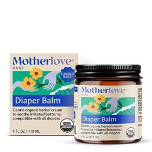 Motherlove Diaper Balm (4 oz) Organic Herbal Diaper Rash Cream—Cloth Diaper Safe, Zinc Oxide- & Petroleum-Free