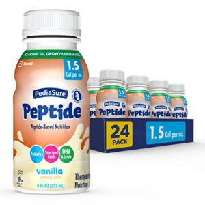 PediaSure Peptide 1.5 Cal, 24 Count, Complete, Balanced Nutrition for Kids with GI Conditions, Peptide-Based Formula, 10g Protein and Prebiotics, for Oral or Tube Feeding, Vanilla, 8-fl-oz Bottle