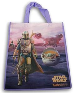 The Mandalorian with the Child, Baby Grogu Reusable Tote Bag (Purple ) – 13.5 x 15 Inch