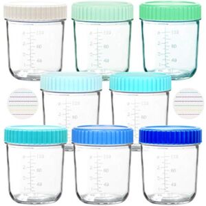 Youngever 8 Sets Glass Baby Food Storage, Baby Food Glass Containers with Airtight Lids, 8 Coastal Colors (6 Ounce)