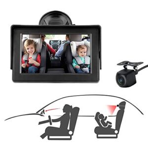 Baby Car Mirror, Baby Car Seat Mirror Camera Monitored Mirror 4.3” HD Night Vision with Wide View Angle, Aimed at Baby,Mirror for Baby Car Seat Rear Facing