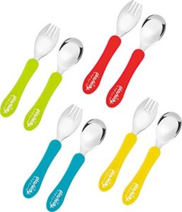 Plaskidy Toddler Utensils Set Stainless Steel with Silicone Handle 4 Toddler Spoons and 4 Toddler Forks – BPA Free Dishwasher Safe Kids Silverware Set Children Cutlery Set Kids Forks and Kids Spoons