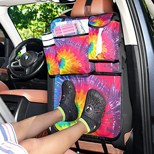 Rainbow Spiral Tie Dye Kick Mats Car Seat Back Protectors,Watercolor Backseat Storage Organizer Car SUV Auto Travel Accessories for Kids | The Storepaperoomates Retail Market - Fast Affordable Shopping