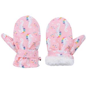 Lined Fleece Toddler Mittens Kids Winter Warm Gloves Child Ski Gloves Waterproof Snow Baby Mitten for Boys and Girls Pink Seahorse M