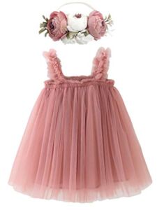 BGFKS Layered Tulle Tutu Dress for Toddler Girls,Baby Girl Rainbow Tutu Princess Skirt Set with Flower Headband.(Dusty Rose,12 Months)