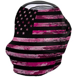 Nursing Cover Breastfeeding Pink American Flag Stretchy Soft Breathable Infant Carseat Canopy Multi-use for Stroller,High Chair,Shopping Cart Independence Day