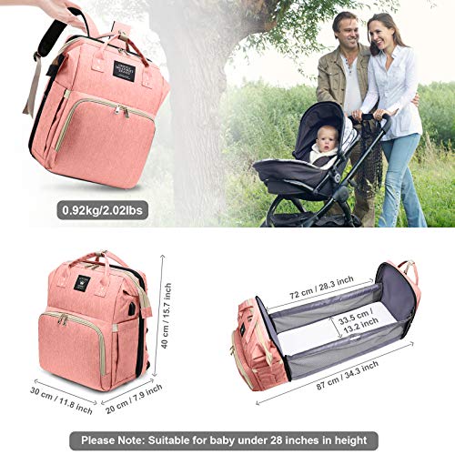 Leogreen 3 in 1 Diaper Backpack with Changing Station, Portable Baby Bag with USB Charging Port, Bassinet, Large Capacity Travel Nappy Bag with Stroller Straps Thermal Pockets, Pink | The Storepaperoomates Retail Market - Fast Affordable Shopping