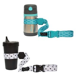 Sippy Cup Straps for Baby Bottle Toy Leash 2 Pack for Stroller High Chair Strap (Teal/Hearts)