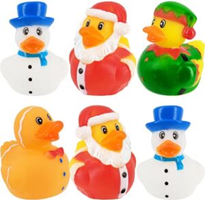 Christmas Holiday Rubber Duck Toy Duckies for Kids, Bath Birthday Gifts Baby Showers Summer Beach and Pool Activity, 2″ (6-Pack)
