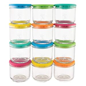 Elk and Friends 5oz Borosilicate Glass Baby Food Storage Jars with Silicone Lid | Available in 12 or 6 Set | Strong Glass | Storage Containers | Microwave, Oven & Dishwasher Safe | Infant and Babies