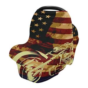 WELLDAY Baby Car Seat Covers Motorcycle American Flag Stretchy Breastfeeding Scarf Breathable Infant Carseat Canopy Nursing Covers Multi Use for Stroller High Chair Shopping Cart Boys and Girls