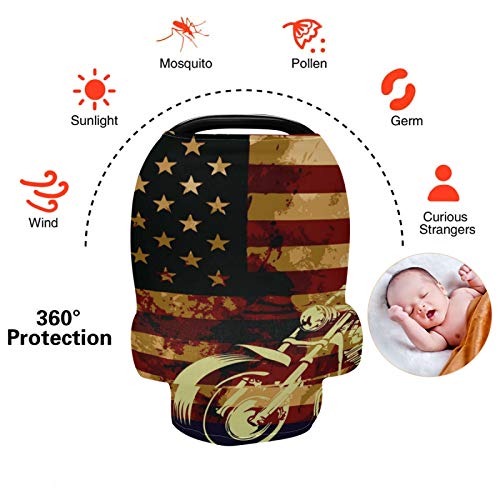 WELLDAY Baby Car Seat Covers Motorcycle American Flag Stretchy Breastfeeding Scarf Breathable Infant Carseat Canopy Nursing Covers Multi Use for Stroller High Chair Shopping Cart Boys and Girls | The Storepaperoomates Retail Market - Fast Affordable Shopping