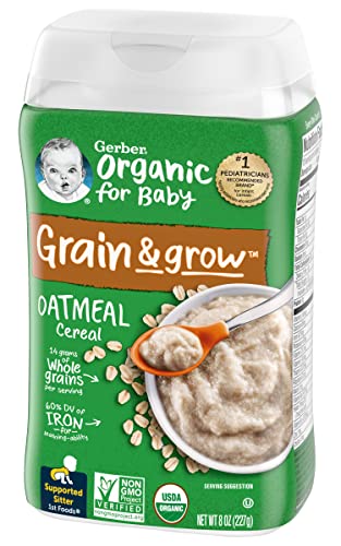 Gerber Organic for Baby 1st Foods Grain & Grow Cereal, Oatmeal Cereal, Made with Whole Grains & Iron, USDA Organic & Non-GMO, 8-Ounce Canister (Pack of 3) | The Storepaperoomates Retail Market - Fast Affordable Shopping