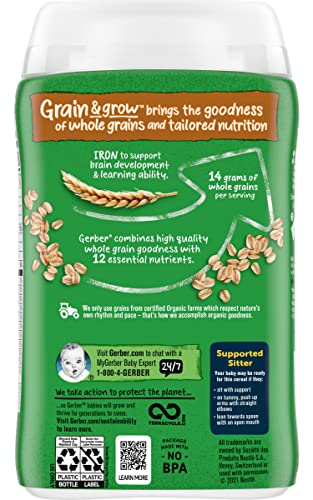Gerber Organic for Baby 1st Foods Grain & Grow Cereal, Oatmeal Cereal, Made with Whole Grains & Iron, USDA Organic & Non-GMO, 8-Ounce Canister (Pack of 3) | The Storepaperoomates Retail Market - Fast Affordable Shopping