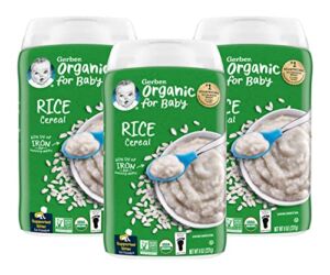Gerber Organic for Baby 1st Foods Cereal, Rice Cereal, Wholesome Whole Grains, USDA Organic & Non-GMO, 8-Ounce Canister (Pack of 3)
