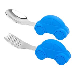 Toddler Spoon and Fork Set, Easy Grip for Baby, Toddler Children, Perfect Self Feeding Learning Utensils, 12 Month+ (Car)