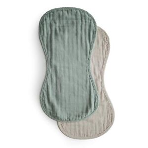 mushie Muslin Baby Burp Cloths | 100% Organic Cotton, Set of 2 (Roman Green/Fog)