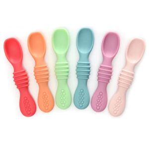 PrimaStella Silicone Rainbow Chew Spoon Set for Babies and Toddlers | Safety Tested | BPA Free | Microwave, Dishwasher and Freezer Safe