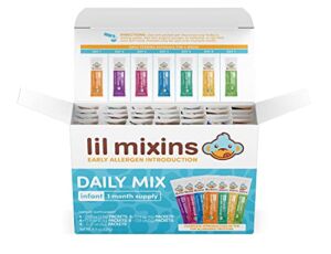 Lil Mixins Early Allergen Introduction Powder, Daily Mix | Peanut, Egg, Cashew, Walnut, Almond, Soy, Sesame Mix-Ins For Infants & Babies 4-12 Mon. Old, Support Healthy Food Tolerance | Individual Packets, 1 Month Supply