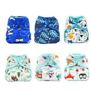 KaWaii Baby Reusable Cloth Diaper Cover Pack of 6 – Waterproof Cover for Newborn to Potty Trained– One Size Diaper Cover for Boys