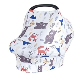 Baby Car Seat Cover, Nursing Cover for Breastfeeding, Baby Carseat Canopy for Boys and Girls, Infant Car Seat Cover, Multiuse Baby Shopping Cart/High Chair/Stroller Covers (Little Bear)