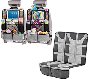 H Helteko Backseat Car Organizer and Car Seat Protector with Thickest Padding (2 Pack) Bundle, Car Travel Accessories for Child Baby, Kick mat with 8 Storage Pockets, Waterproof & Stain Protection
