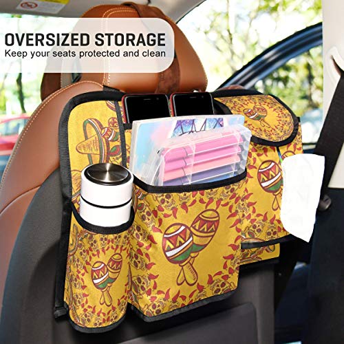 MCHIVER Car Backseat Organizer – Skull Mexican Car Storage Pockets Kick Mats Car Seat Back Protectors Great for Mobile Power Bank | The Storepaperoomates Retail Market - Fast Affordable Shopping