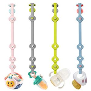 SMAUTOLIFE Toy Safety Straps 4PK Stretchable Silicone Pacifier Clips Baby Toddler Teether Bottle Harness Straps for Strollers,High Chair,Shopping Cart,Cribs,Exersaucer