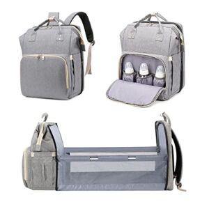 GLAMFORT Diaper Bag with Changing Station,Foldable 3 in 1 Diaper Backpack,Large Capacity Waterproof Travel Baby Bag for Mom Dad (Grey)