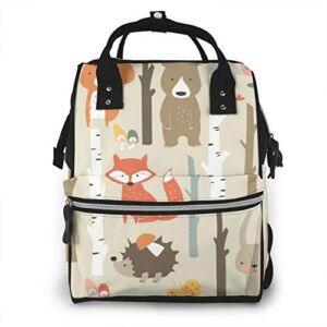 Forest Cute Fox Bear Animals Wildlife Diaper Bags Fashion Mummy Backpack Multi Functions Large Capacity Nappy Bag Nursing Bag for Baby Care for Traveling