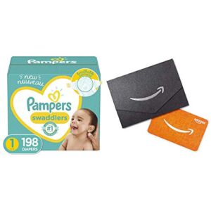 Baby Diapers Newborn/Size 1 (8-14 lb), 198 Count – Pampers Swaddlers, ONE Month Supply (Packaging May Vary) x2 and Amazon.com Gift Card in a Mini Envelope