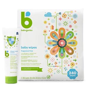 Babyganics Wipes + Rash Set – 240 Ct Baby Wipes, Diaper Rash Cream, 2 Items