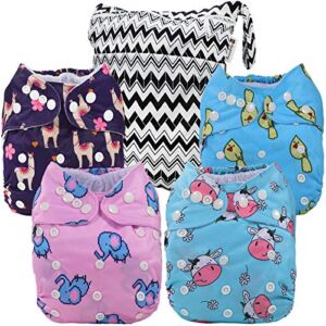 Anmababy 4 Pack Adjustable Size Waterproof Washable Pocket Cloth Diapers with 4 Inserts and Wet Bag for Baby Girls.(CD4-002)