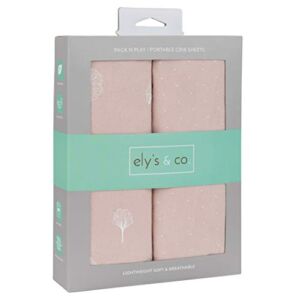 Ely’s & Co. Pack N Play│Playard│Portable Crib Sheet 2-Pack – Combed, 100% Jersey Cotton for Baby Girl — Rosewater Pink, Pin Dots & Gingko Leaves