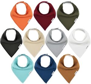 TheAZBaby Organic Cotton 10-Pack Baby Bandana Drool Bibs for Boys and Girls, Neutral Solid Bibs for Teething and Drooling.