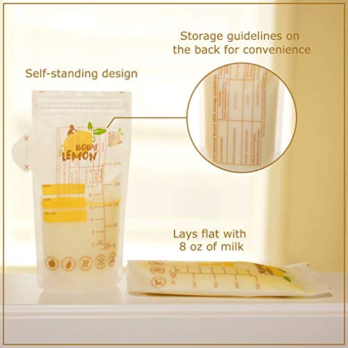 Baby Lemon Breast Milk Storage Bags with Spout – 8 oz, 100 Bags, Extra Thick, Leak Proof, Pre-sterilized, Ready to Use, BPA Free, Easy Write Material | The Storepaperoomates Retail Market - Fast Affordable Shopping