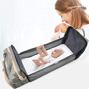 Diaper Bag Backpack，3 in 1 Diaper Bag Travel Bassinet Change Station，Portable Crib Infant Sleeper for Newborn Baby(Bag+Crib+USB)