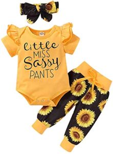 Newborn Baby Girl Clothes Infant Baby Ruffle Romper +Pants + Headband 3 PCS Outfits Set