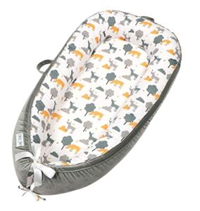 Baby Lounger,Portable Adjustable Lightweight Infant Floor Seat,Ultra Soft 100% Cotton & Breathable Fiberfill Newborn Lounger -Newborn Must Have Essentials Baby Registry Search (Animal)