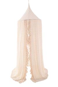 Wonder Space Elegant Kids Bed Canopy – Lace Chiffon Netting with Pom Pom, Princess Girls Fairy Dream Tent, Nursery Room Baby Crib Hanging Curtain Mosquito Net Children Reading Nook Decoration (Beige)