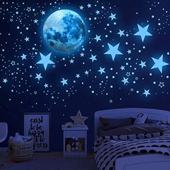 Glow in The Dark Stars for Ceiling,Glow in The Dark Stars and Moon Wall Decals, 1108 Pcs Ceiling Stars Glow in The Dark Kids Wall Decors, Perfect for Kids Nursery Bedroom Living Room(Sky Blue) (Sky Blue) | The Storepaperoomates Retail Market - Fast Affordable Shopping