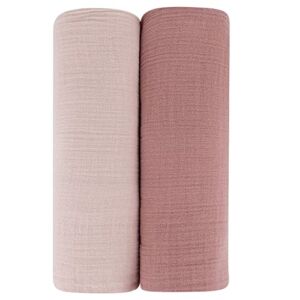 Ely’s & Co. Cotton Muslin Swaddle Blanket 2-Pack for Baby Girl — 100% Cotton Muslin Extra-Large Swaddle Blankets (47” x 47”) Cranberry & Rosewater Pink